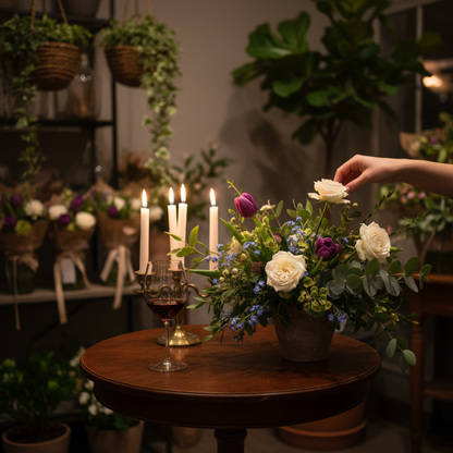 Аристократичен следобед сред цветя и вино. Уъркшоп за флорална аранжировка